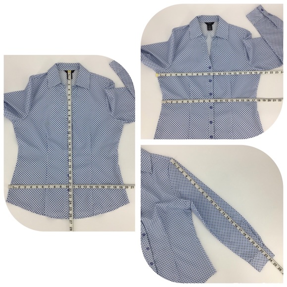 Haggar V-Neck Blue & White Button-Up Blouse, Small - Picture 13 of 14